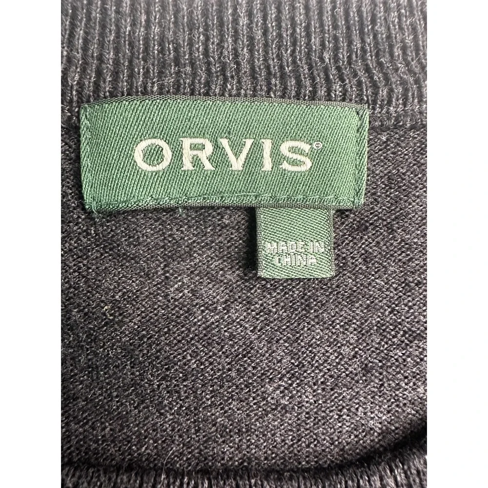 Orvis Sweater Mens Large Charcoal Gray Silk Cashmere Crewneck Knit Pullover